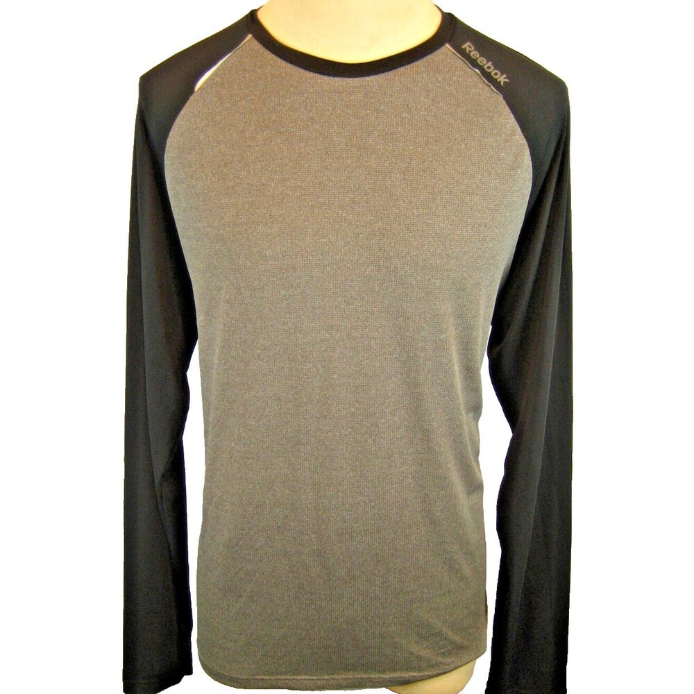 Mens Reebok Black/Gray Play Dry LS Exercise Shirt w Side Pocket sz L